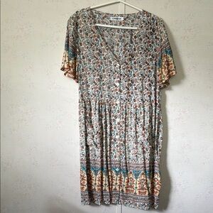 Elegant Multicolor Bohemian Midi Dress